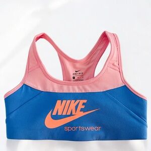 Nike Sports Bra Sportswear Swoosh Big Kids Girls Pink Blue Racerback Size Medium